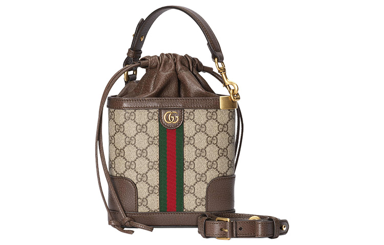Женская сумка-ведро GUCCI из холста с кожаной отделкой — фото 2