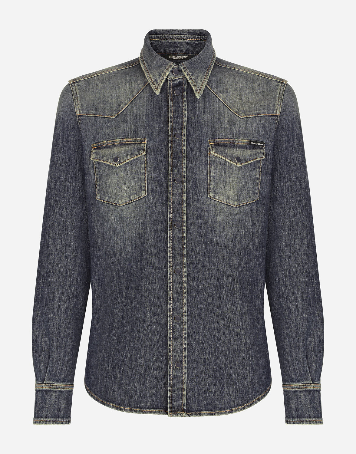 

Рубашка из эластичного денима светло-голубой стирки DOLCE & GABBANA, мультиколор