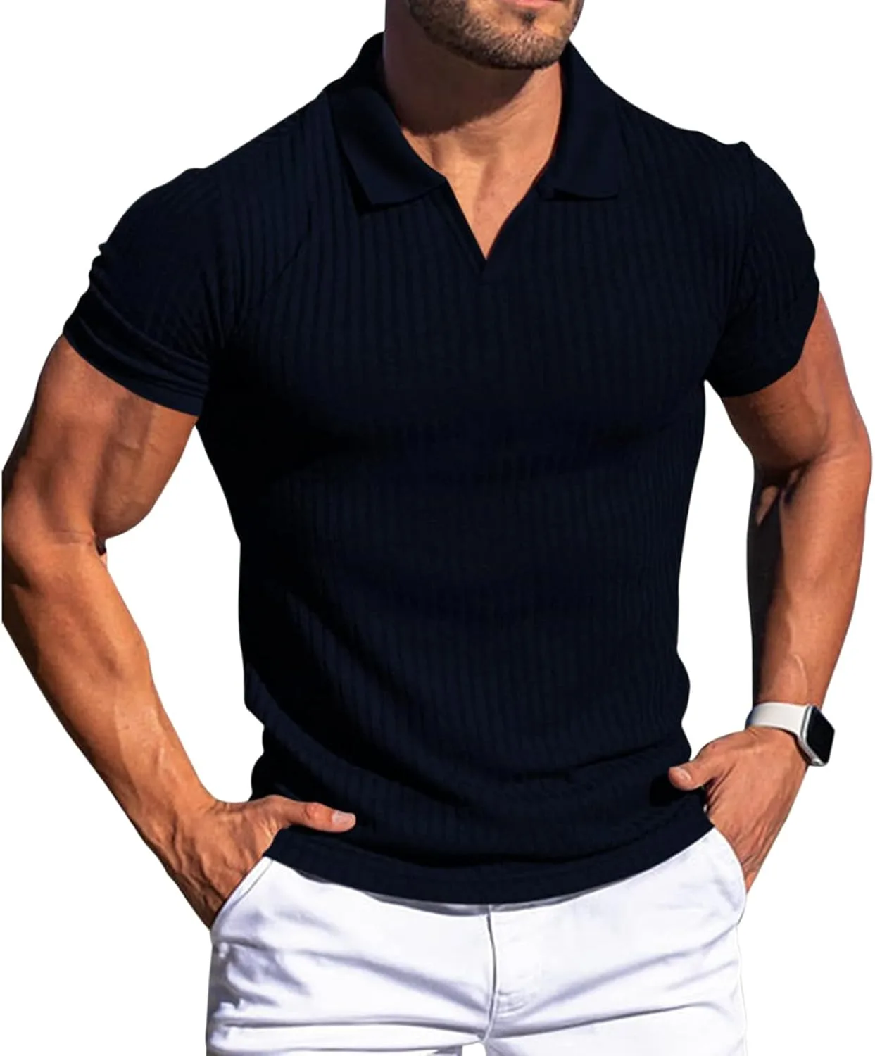 

Мужская повседневная поло с V-образным вырезом, полосатая, летняя LGHLMCL