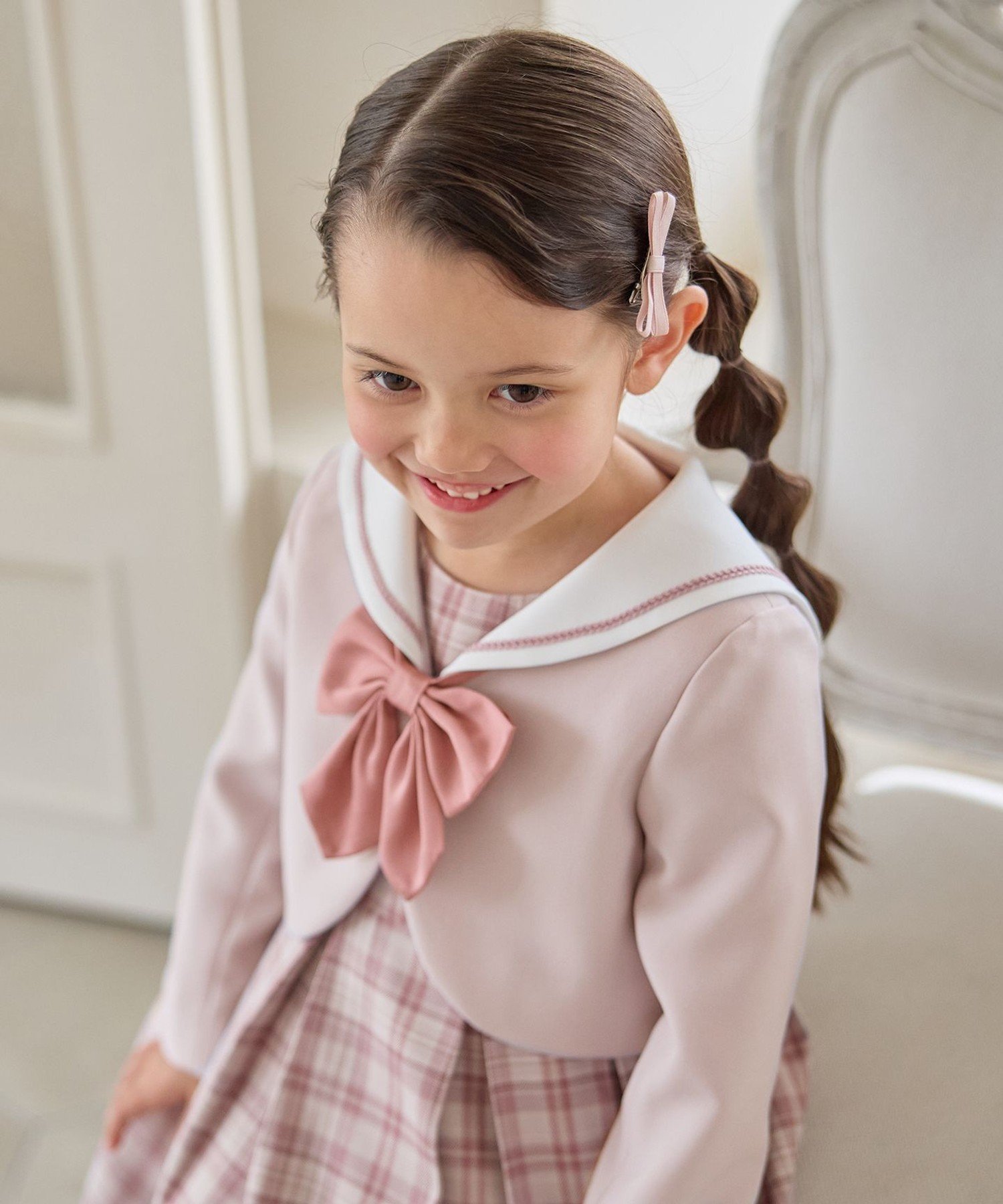 Матросская куртка + клетчатое платье ANY KIDS, Pink Beige [030] — фото 4
