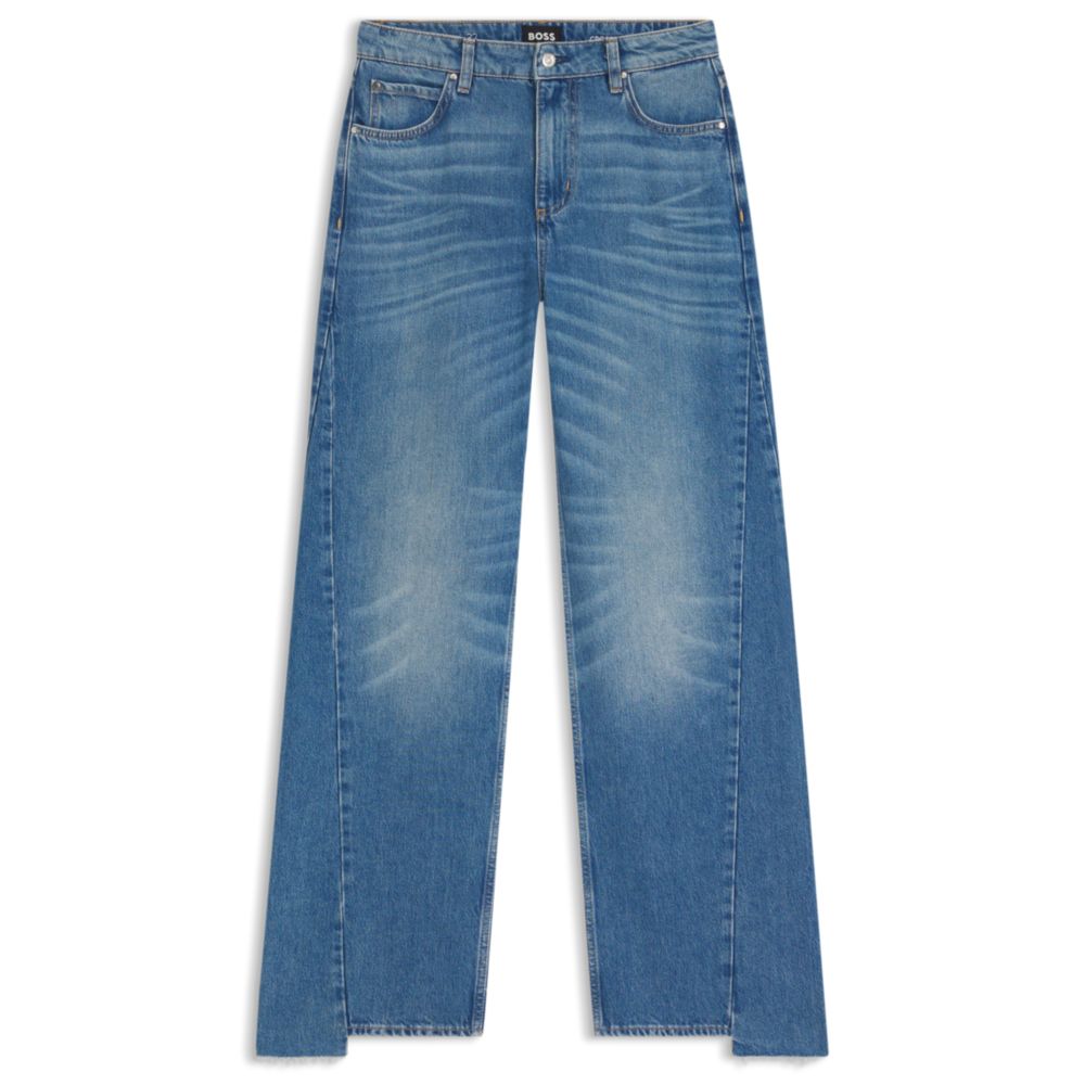 

Джинсы свободного кроя из индиго денима с лесенкой по низу BOSS