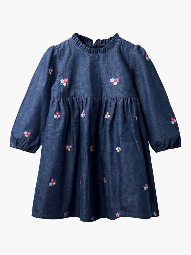 

Детское платье с вышивкой и пышными рукавами из шамбре JoJo Maman Bébé, Denim