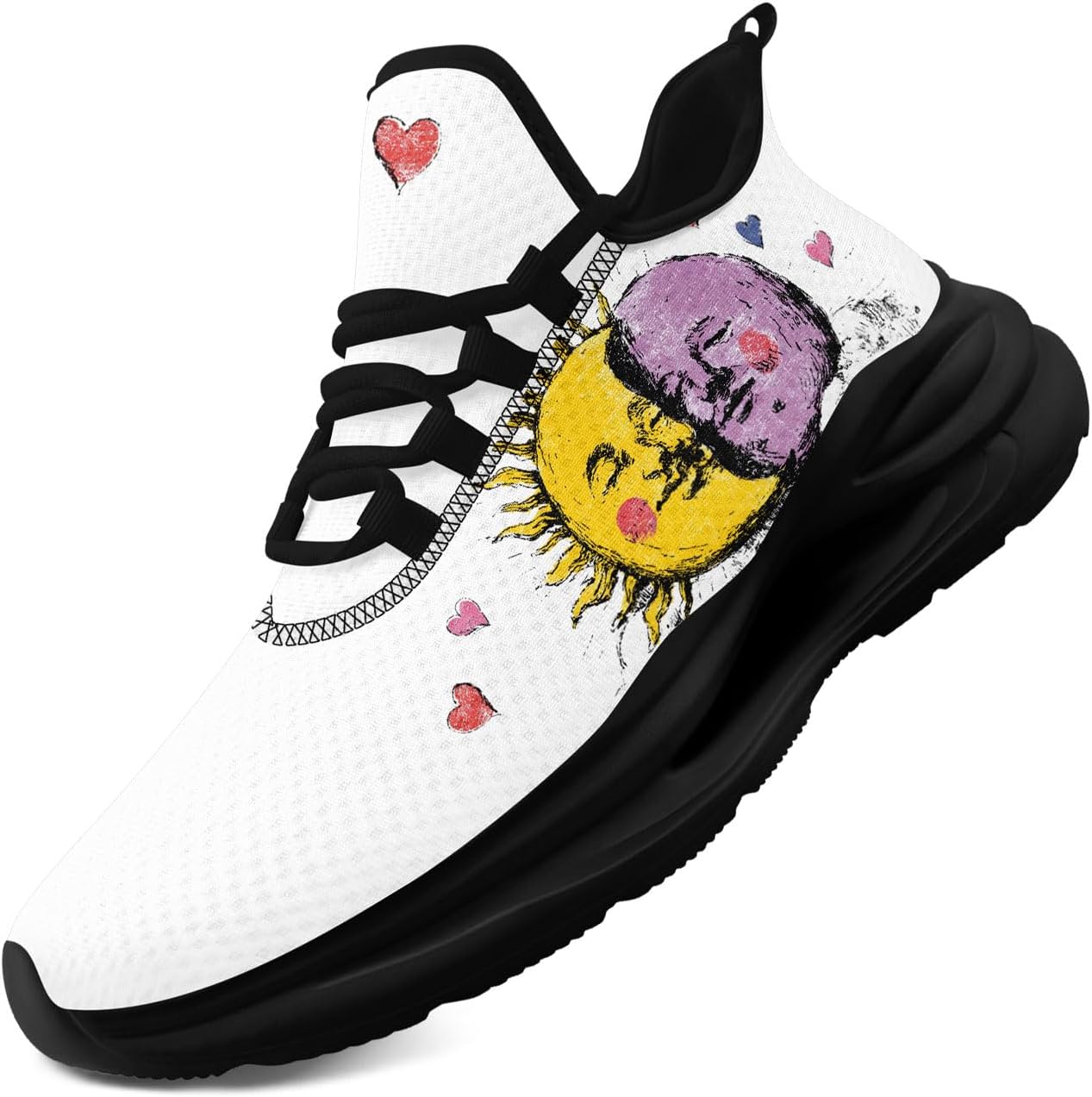 

Легкие кроссовки AWSOLE с принтом Солнце, Луна, Звезда для женщин и мужчин, дышащая сетка, для бега и ходьбы, модные, комфортные тренировочные, белый/черный/желтый/фиолетовый/розовый