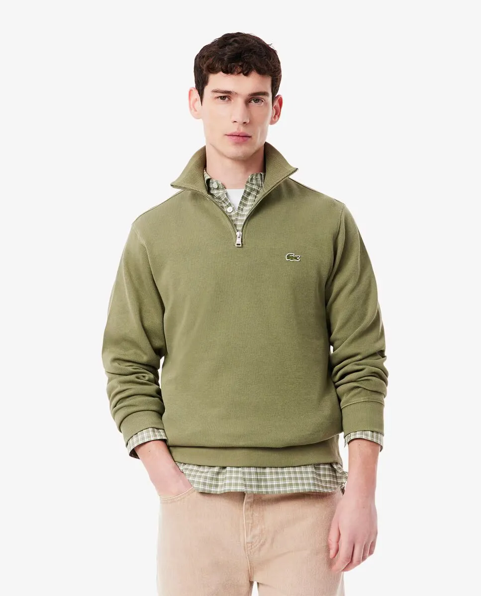 

Мужская хлопковая толстовка с высоким воротником на молнии Lacoste, темно-зеленый
