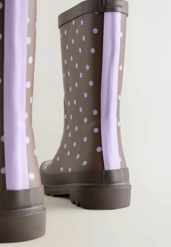 Резиновые сапоги стандартного размера Next, Chocolate Brown/And Purple Polka Dot — фото 3