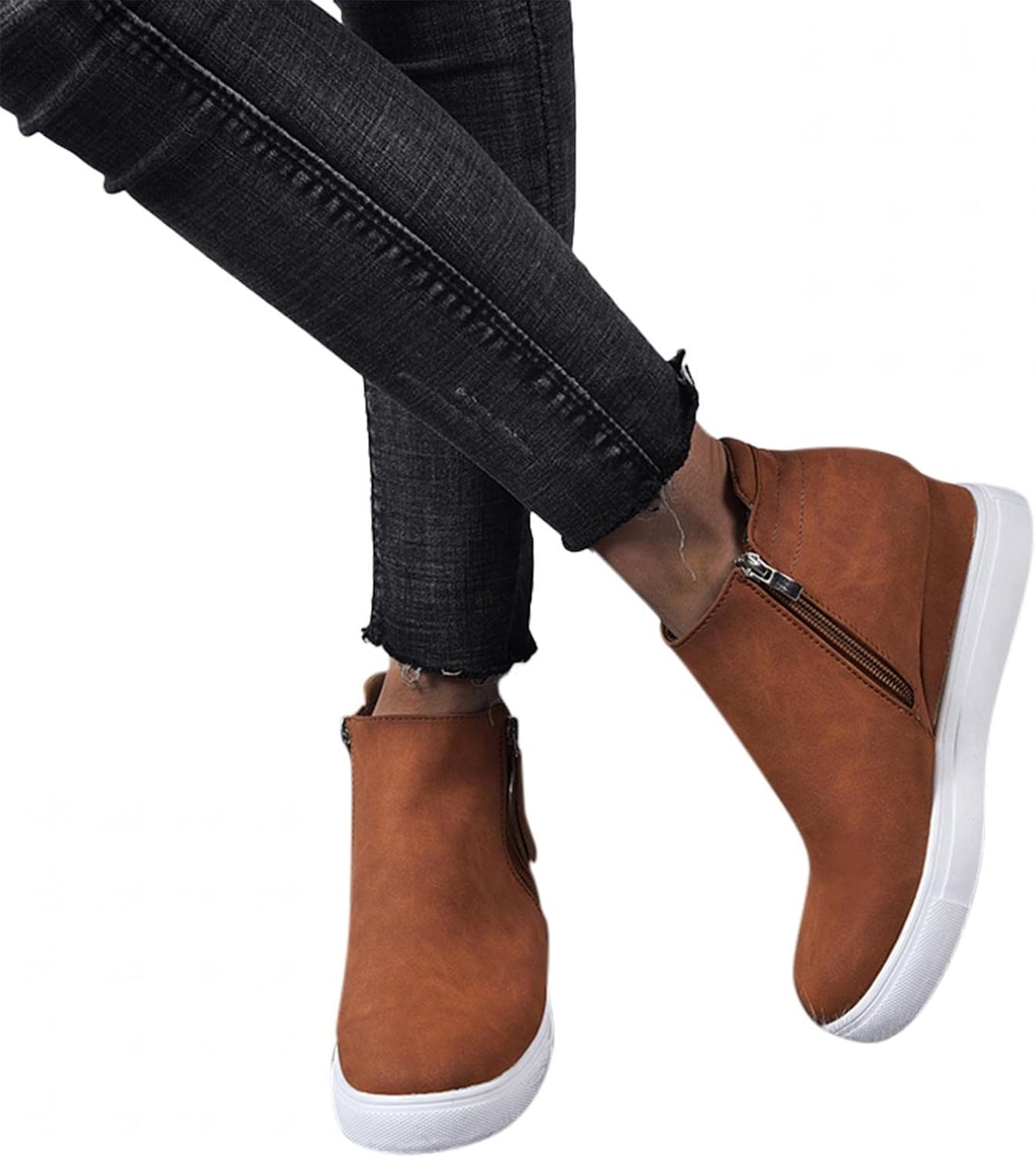 

Женские платформенные ботинки Hbeylia Wedge, модные повседневные кожаные с округлым носком, на массивной подошве с высокими каблуками, ботильоны с боковой молнией, высокие модные кроссовки, короткие платьевые ботинки для рождественского декора,...