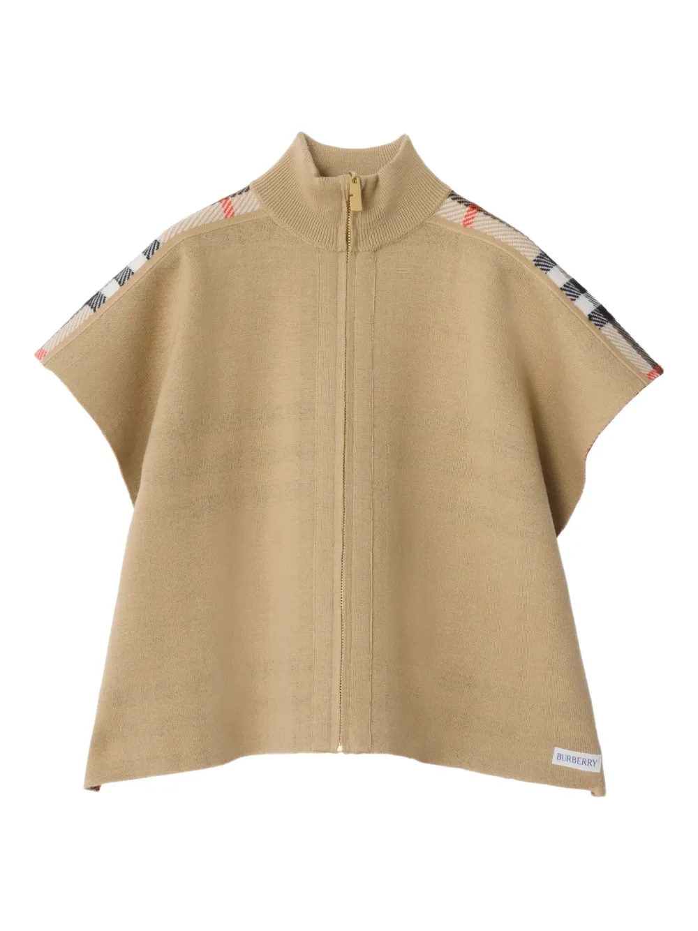 Двусторонний кейп в клетку BURBERRY KIDS, бежевый — фото 2