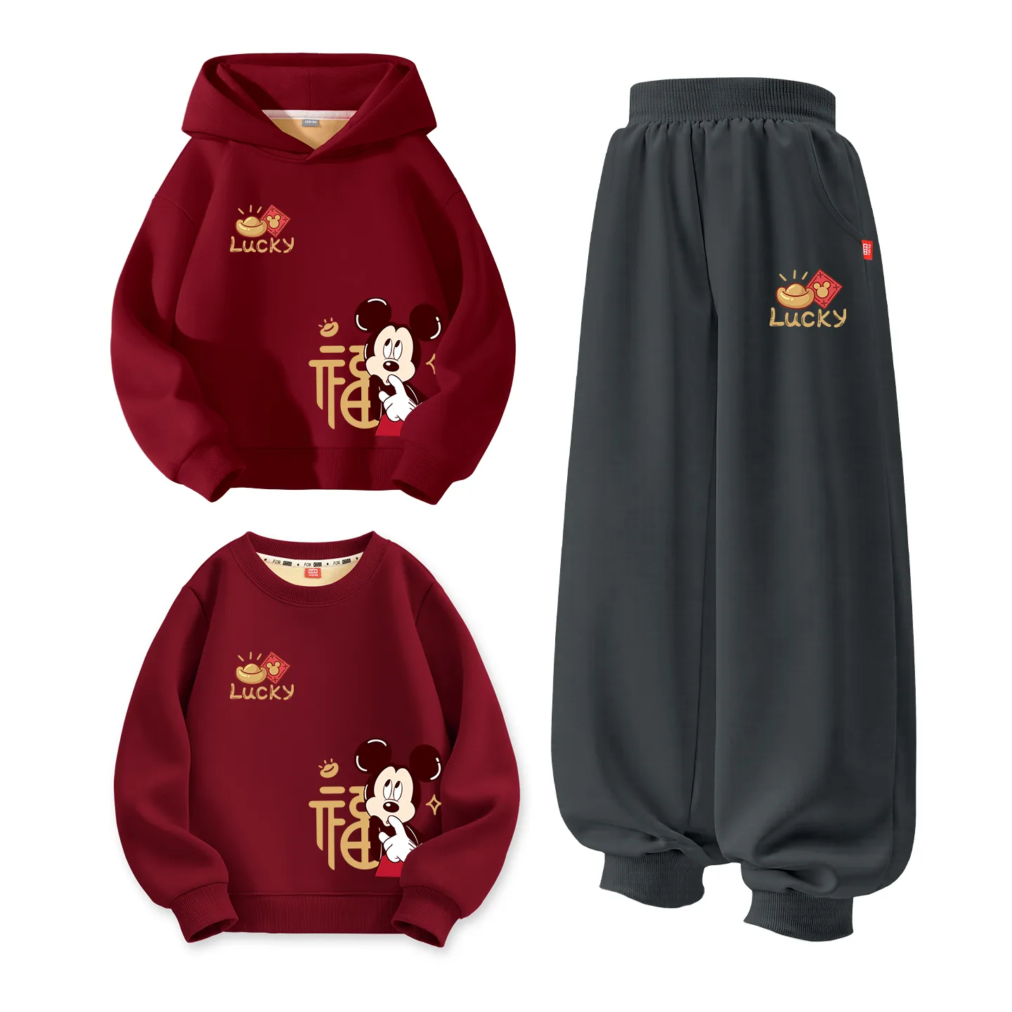 Disney Kids Tang Suits, [Thickened and Fleece-Lined]Daliyuan Coin K Burgundy+Di Yuan Coin K Navy Blue+Daliyuan Coin K Burgundy — фото 4