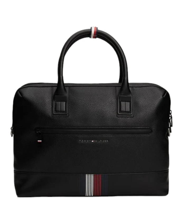 

Фирменная сумка для ноутбука с перекрестным ремнем и лентой. Tommy Hilfiger, черный