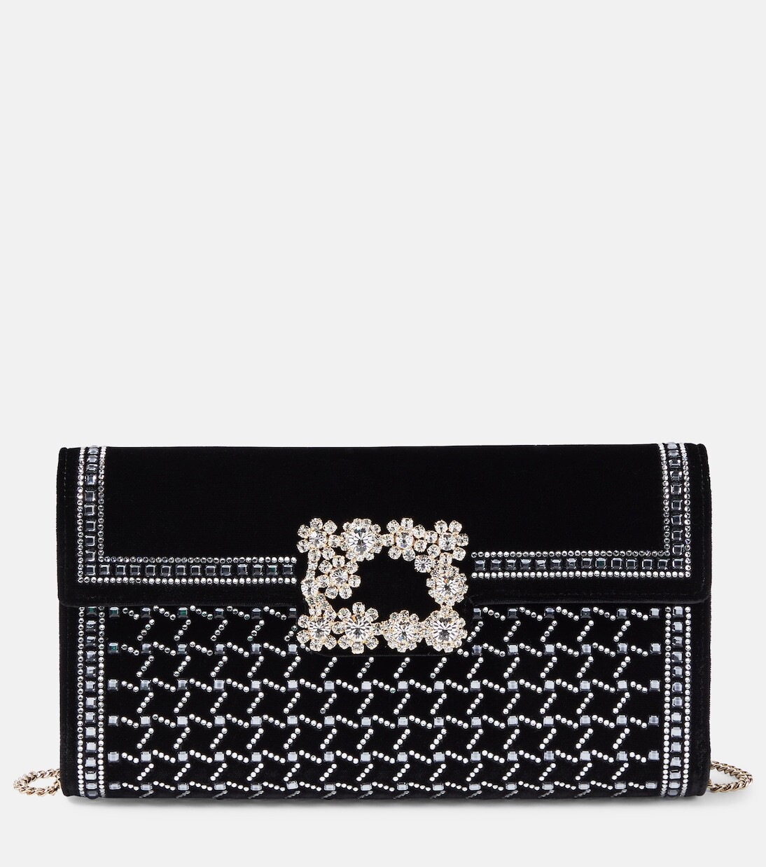 

Бархатный клатч с декором flower strass Roger Vivier, черный