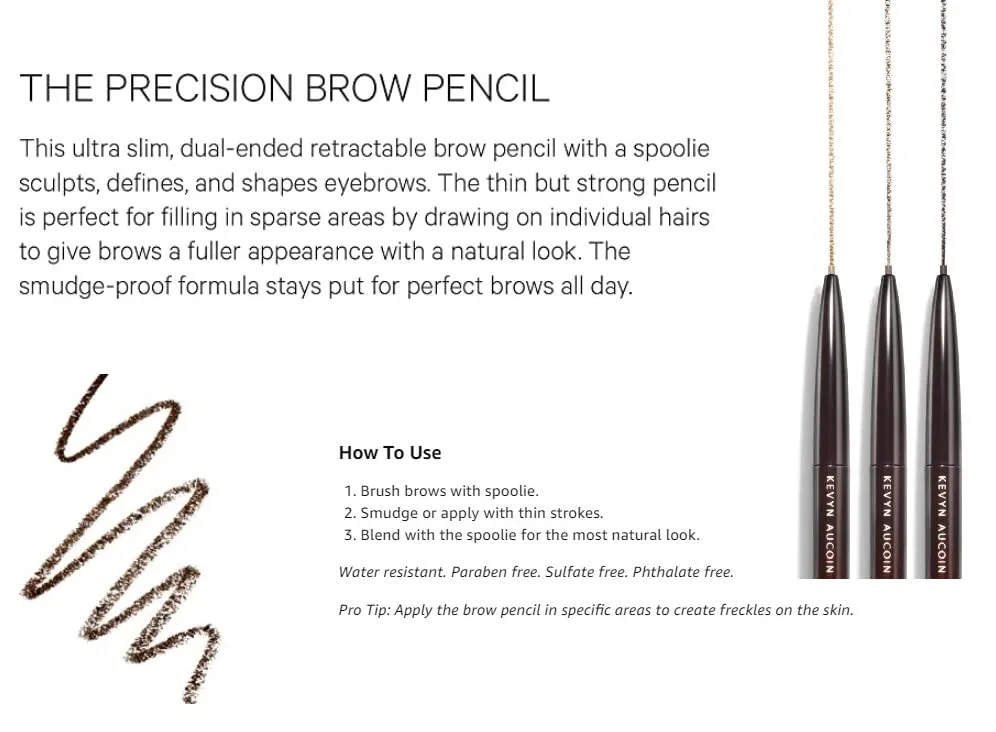 Kevyn Aucoin The Precision Brow Pencil, Dark Brunette: ультратонкий и прочный карандаш для бровей с щеточкой, DARK BRUNETTE Precision — фото 4