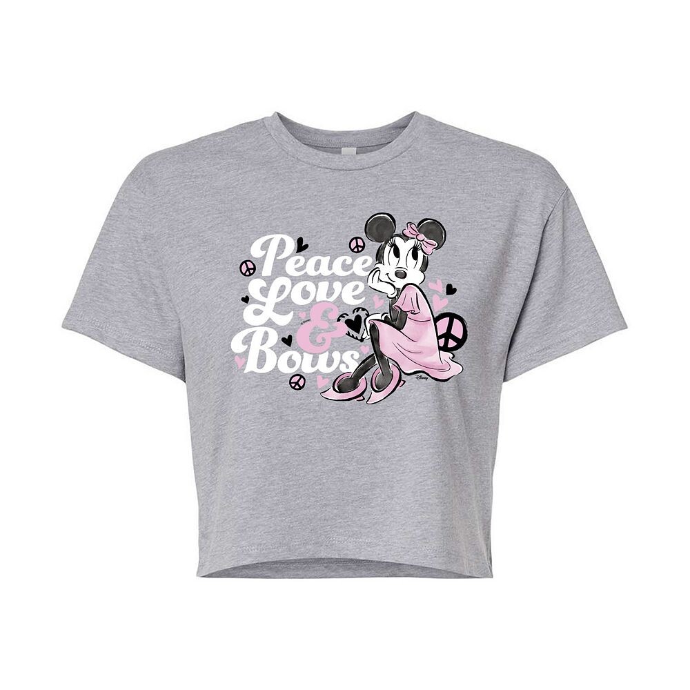 

Укороченная футболка Disney's Minnie Mouse Junior's Peace Love & Bows, цвет Heather Gray