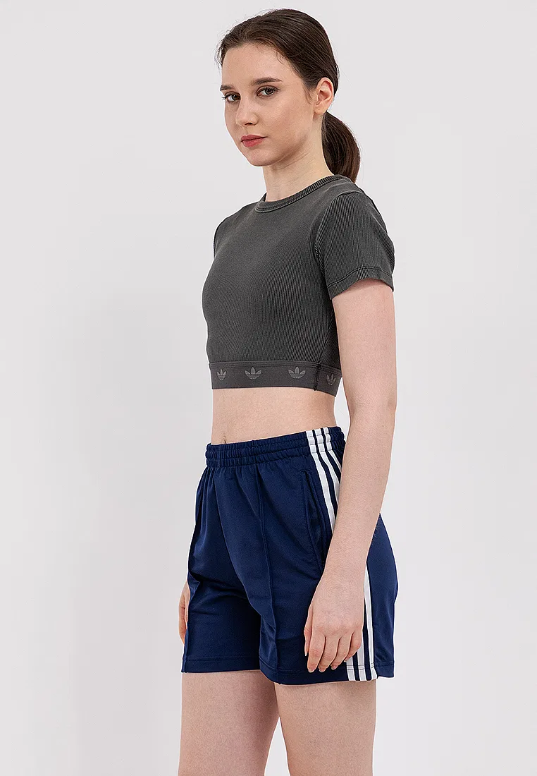 Топ с коротким рукавом, ребристая вязка Adidas, черный — фото 2