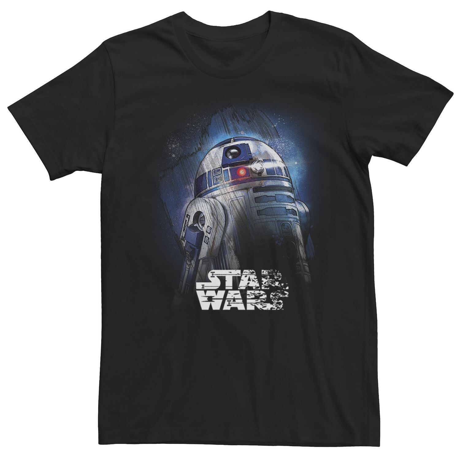 

Мужская потертая футболка Last Jedi R2-D2 с портретной раскраской Star Wars