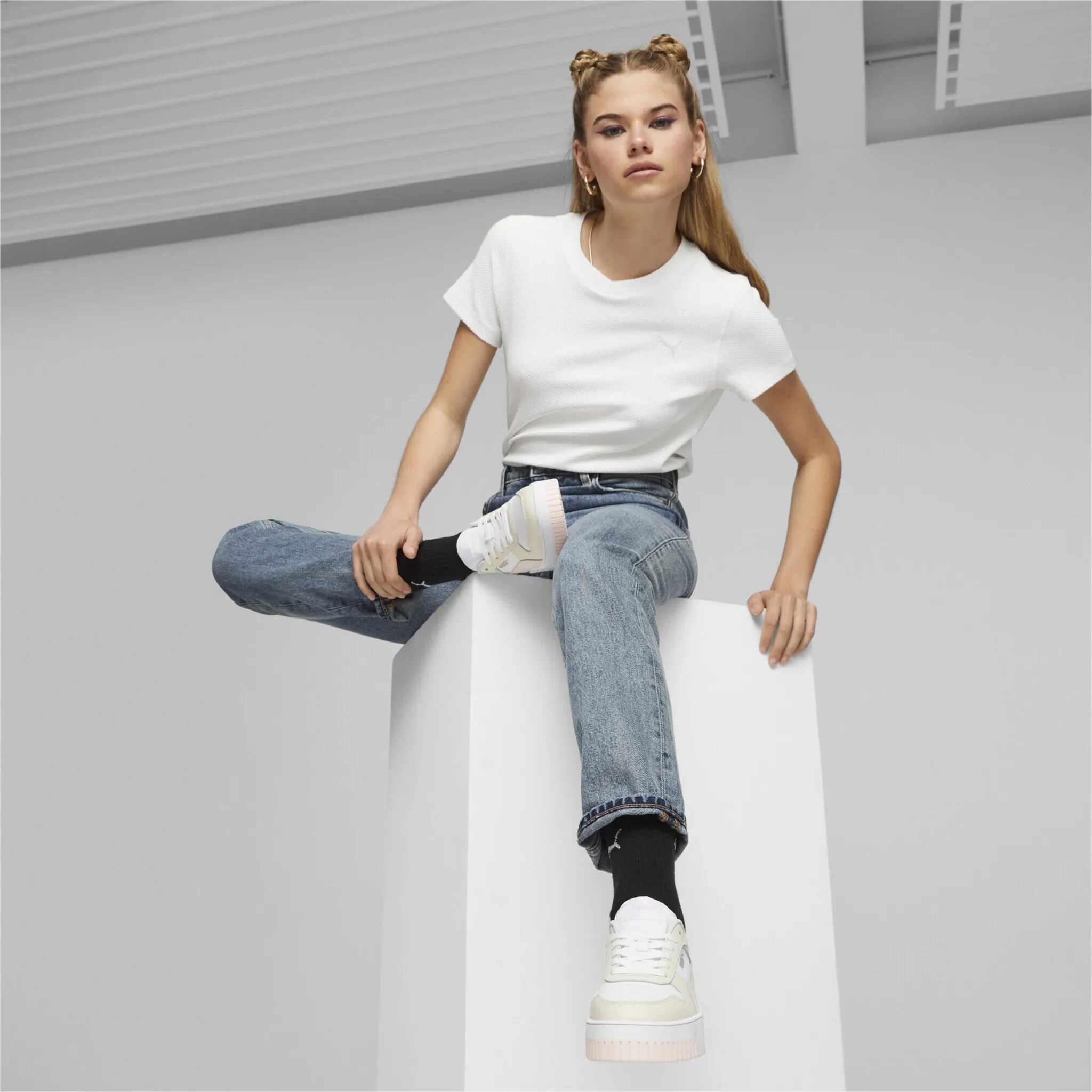 Кроссовки PUMA "Carina Street Sneakers Women", цвет White Frosty Pink Alpine Snow — фото 3