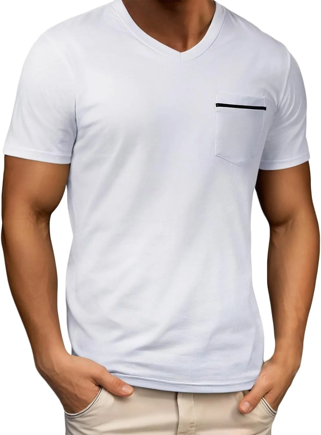 

Мужская футболка V-образный вырез короткий рукав slim fit с карманом FOCLMP