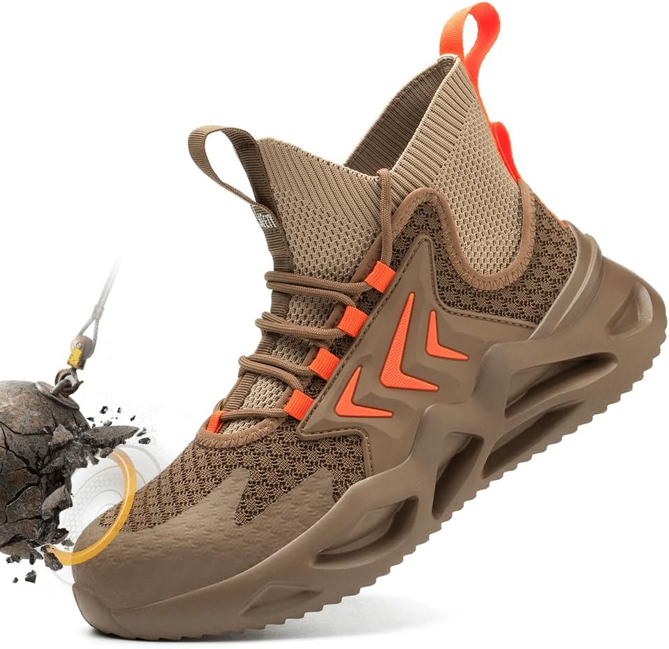 

Защитные ботинки Hogent с металлическим носком для мужчин и женщин - легкие, дышащие кроссовки для работы - обувь с защитой от проколов для строительства и склада, черные