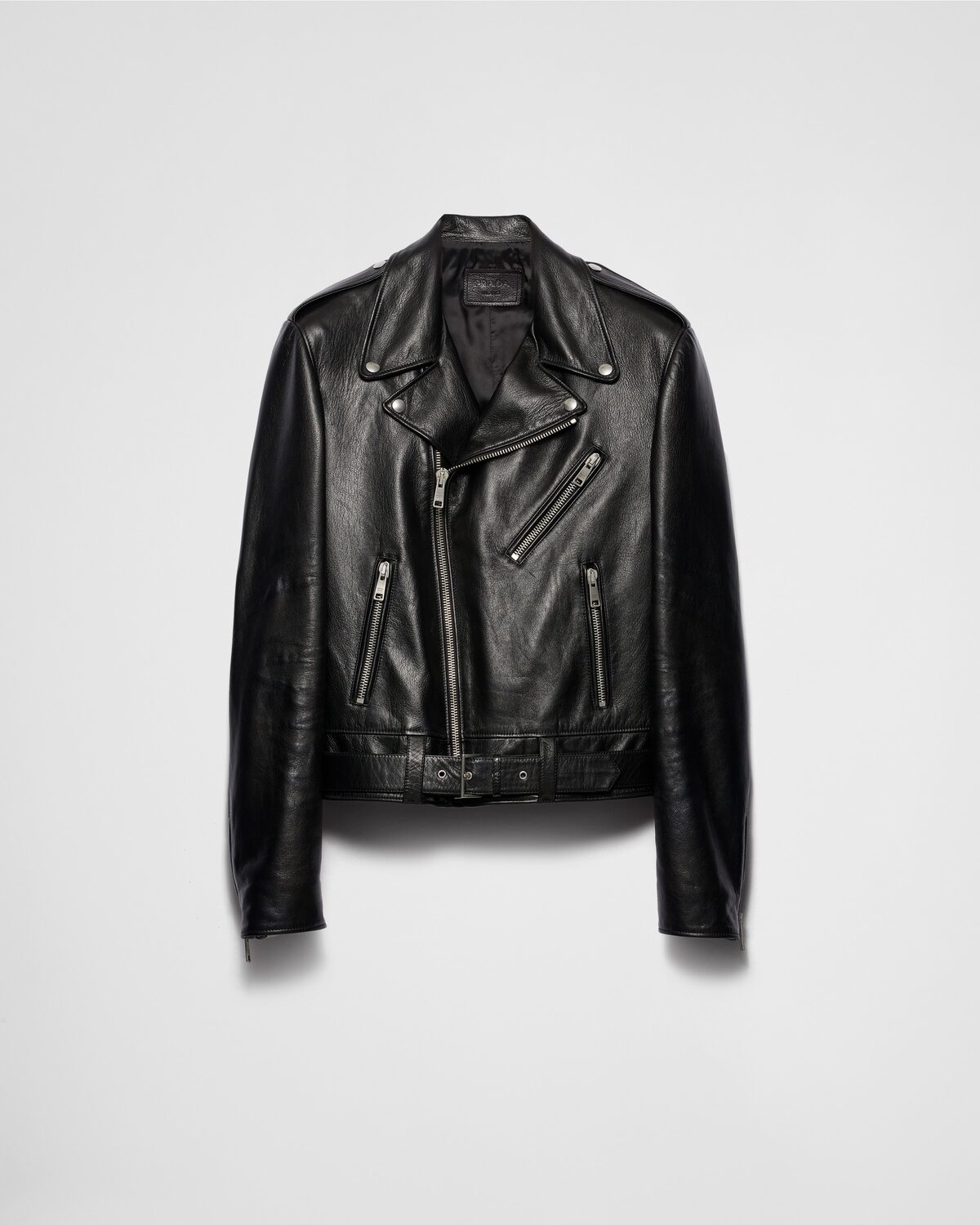 

Кожаная байкерская куртка Prada, черный