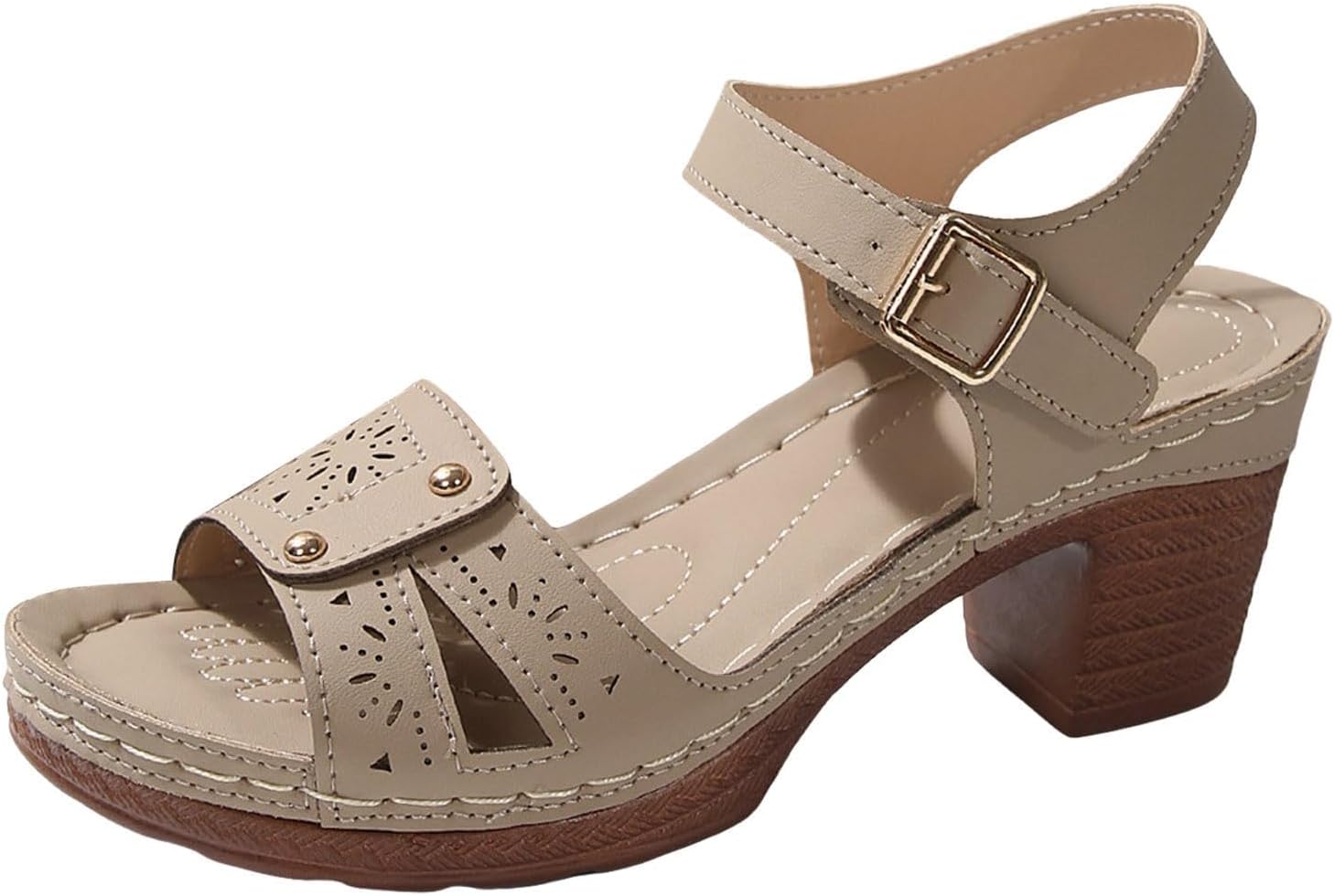 

Женские низкие сандалии на танкетке с открытым носком и ремешком на щиколотке, повседневные сандалии на платформе с вырезами, удобные легкие сандалии на платформе, пляжные и прогулочные обувь Ayziemezm, бежевый