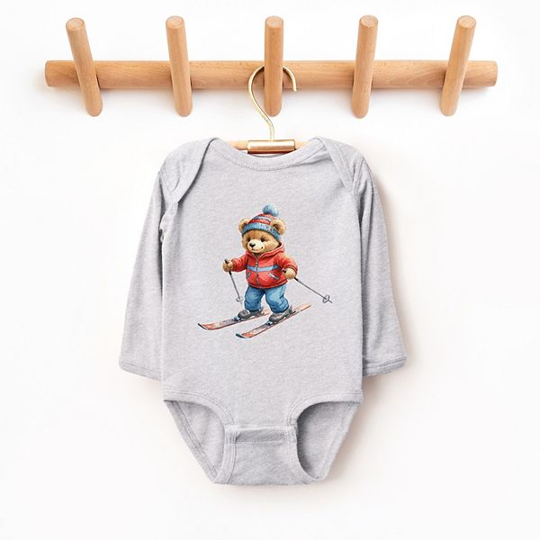 Комбинезон с длинным рукавом для малышей с водяным рисунком Skiing bear The Juniper Shop, Natural — фото 2