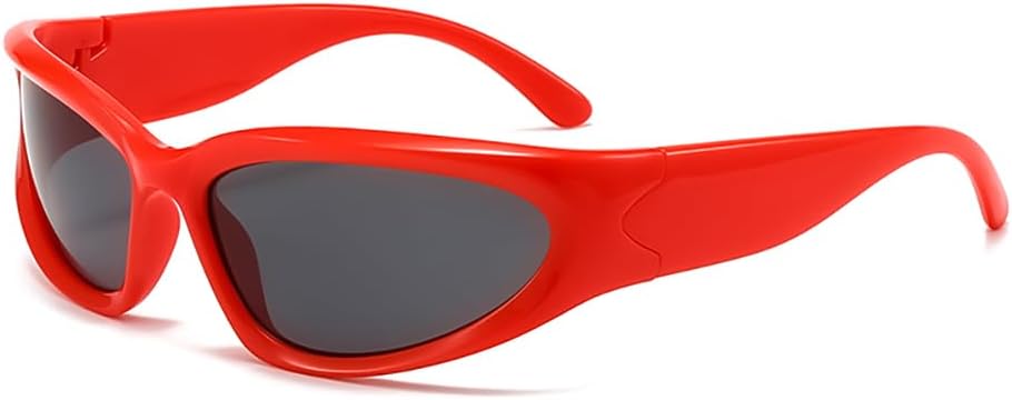 

Модные солнцезащитные очки в стиле Y2K с обтекаемой формой для женщин и мужчин, толстые спортивные очки, футуристические солнцезащитные очки в стиле киберпанк для подростков Azoxus, Red Frame/Dark Gray Lens