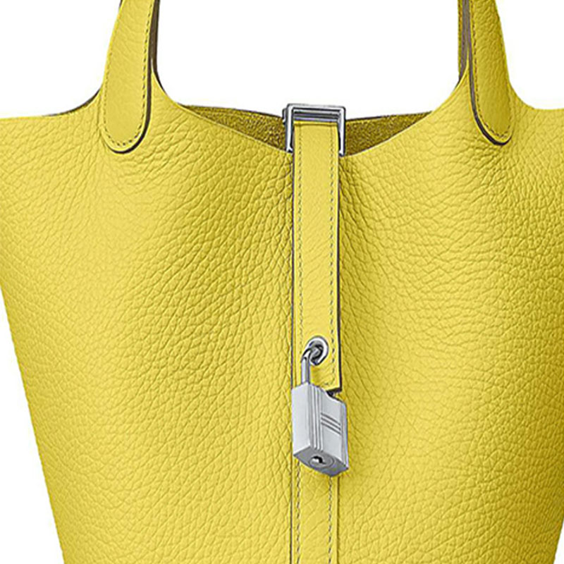 HERMES Пикотин Лок Клеменс Бычья кожа Сумка-корзинка Сумма-ведро Женская сумка 9R Лайм Лимон — фото 4