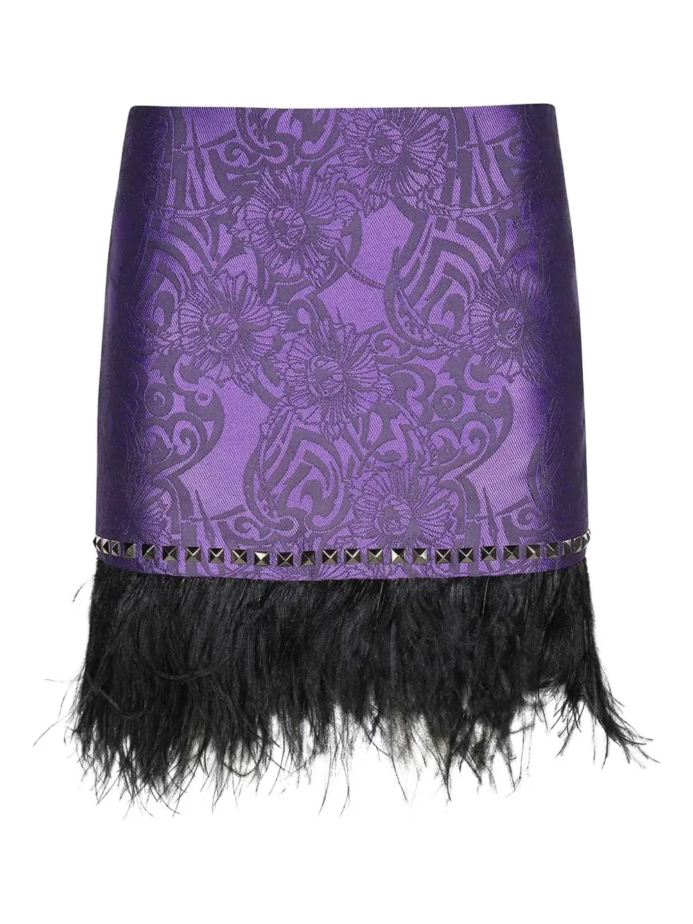 

Мини-юбка из жаккарда с отделкой из перьев John Richmond, фиолетовый