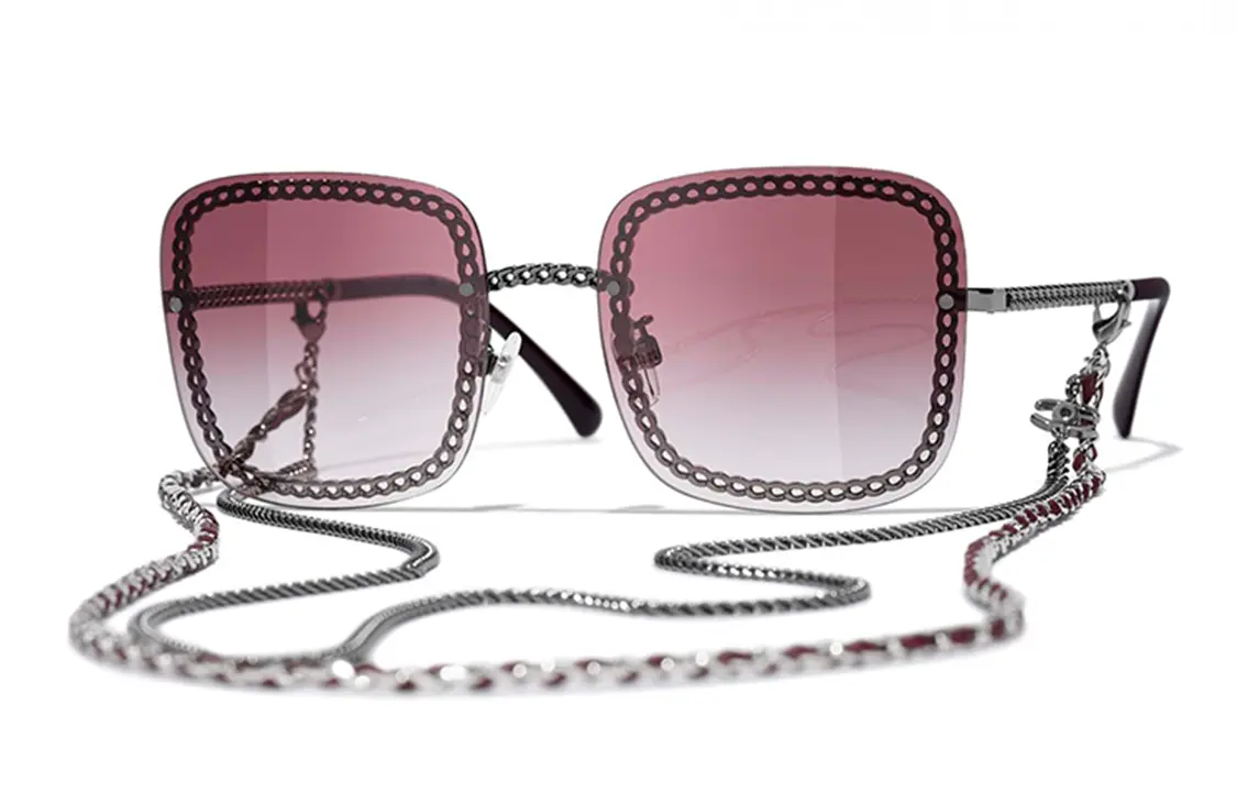 

CHANEL Квадратные солнцезащитные очки для женщин, Dark Silver/Pink Gradient