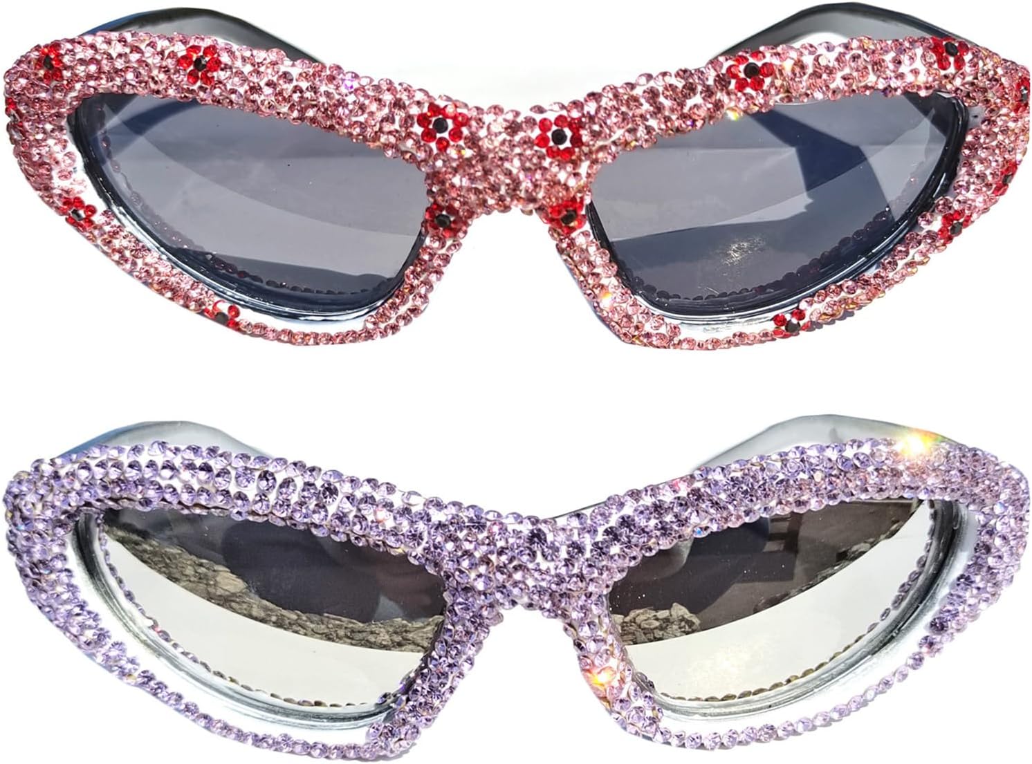 

Женские солнцезащитные очки Helena со стразами, спортивные очки в стиле Y2K, очки для вечеринок с бриллиантами, винтажные блестящие кристальные очки, женские очки, Purple+pink