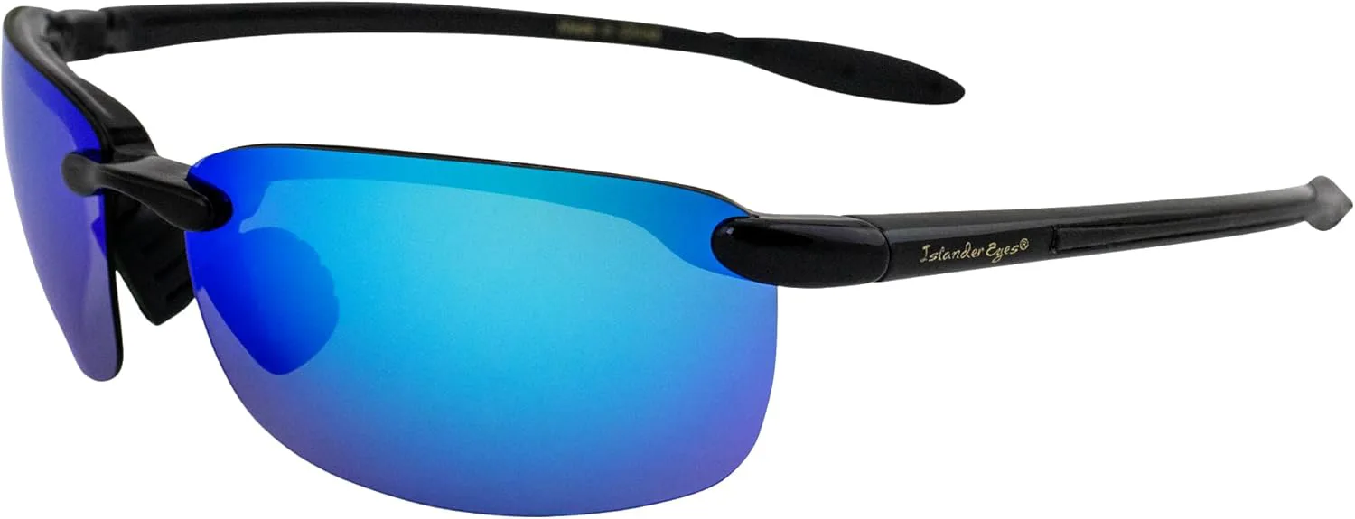 

Поляризованные солнцезащитные очки Nevis для мужчин и женщин, без оправы, спортивные, с черными дужками и синими зеркальными линзами Islander Eyes, Black-blue Mirror