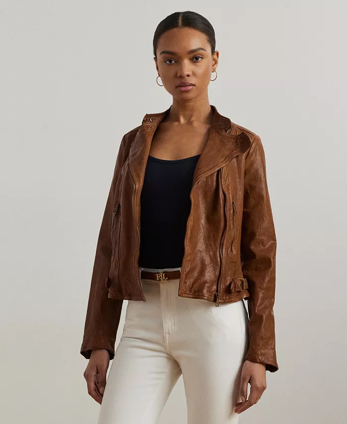 

Куртка из состаренной кожи Lauren Ralph Lauren, коричневый