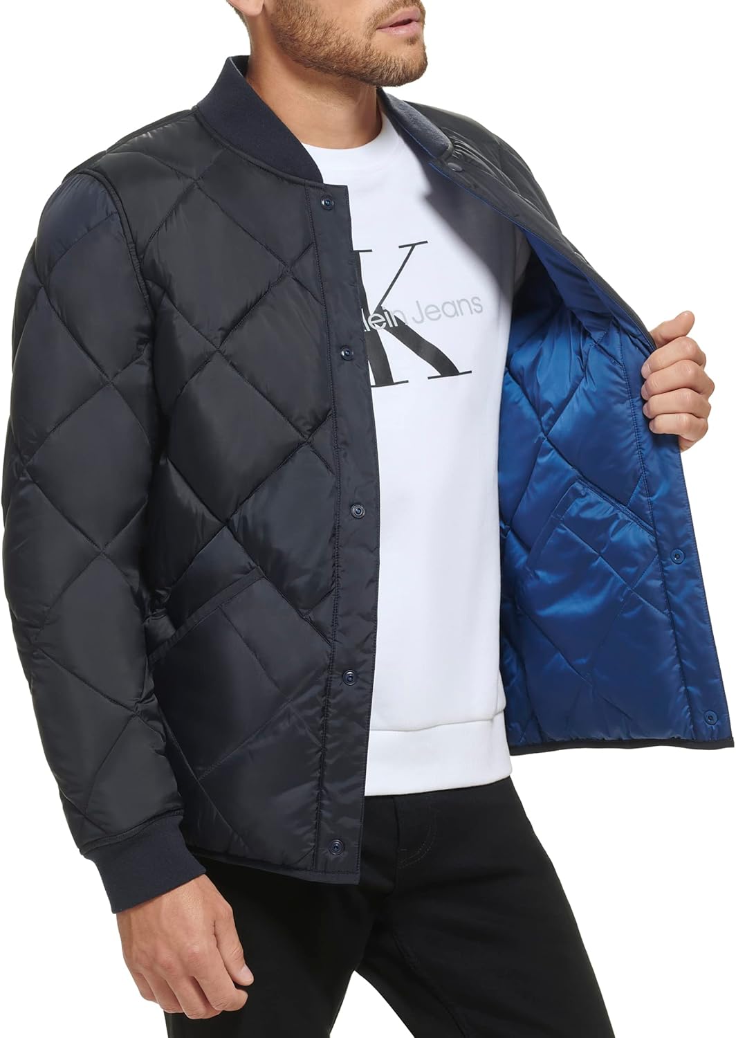 Мужская двусторонняя стеганая куртка Calvin Klein с ромбовидным узором, Reversible True Navy — фото 3