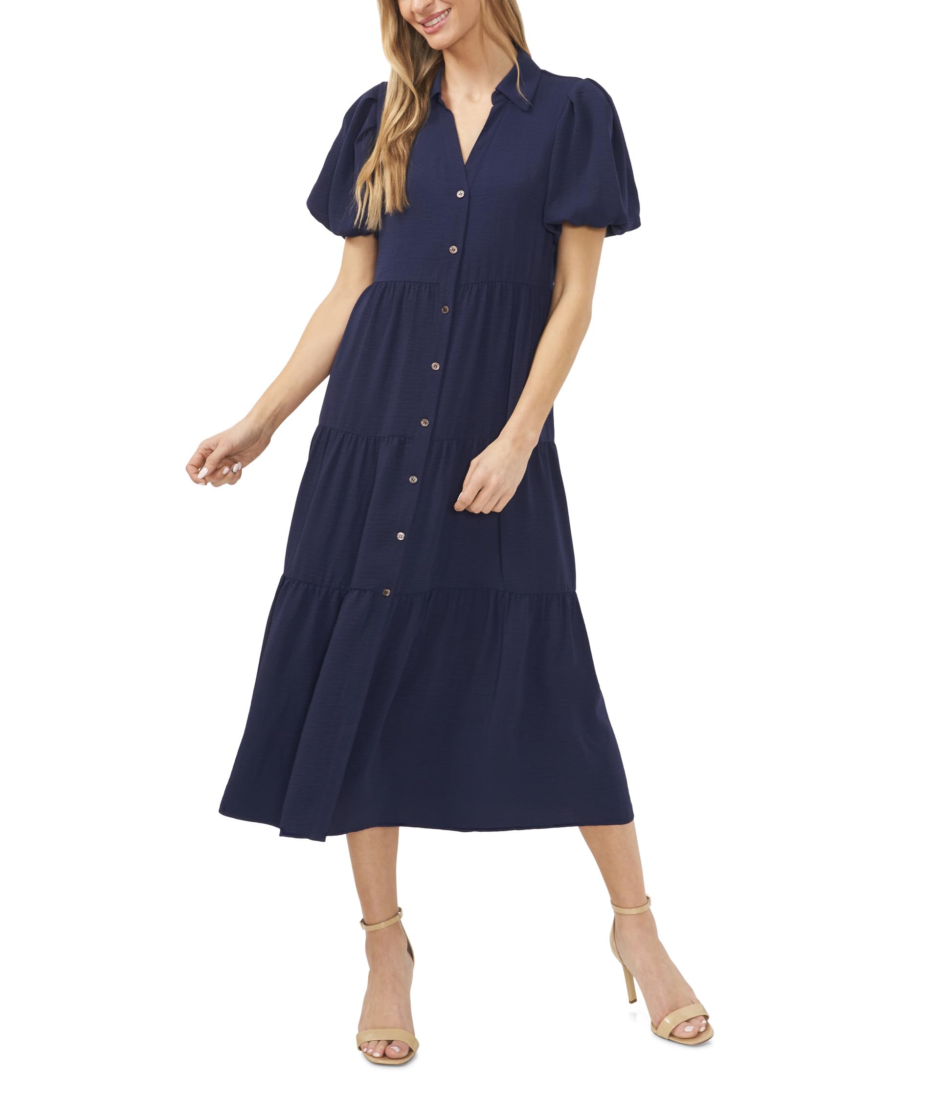 

Платье CeCe Short Sleeve Tiered Maxi Shirt Dress, Classic Navy
