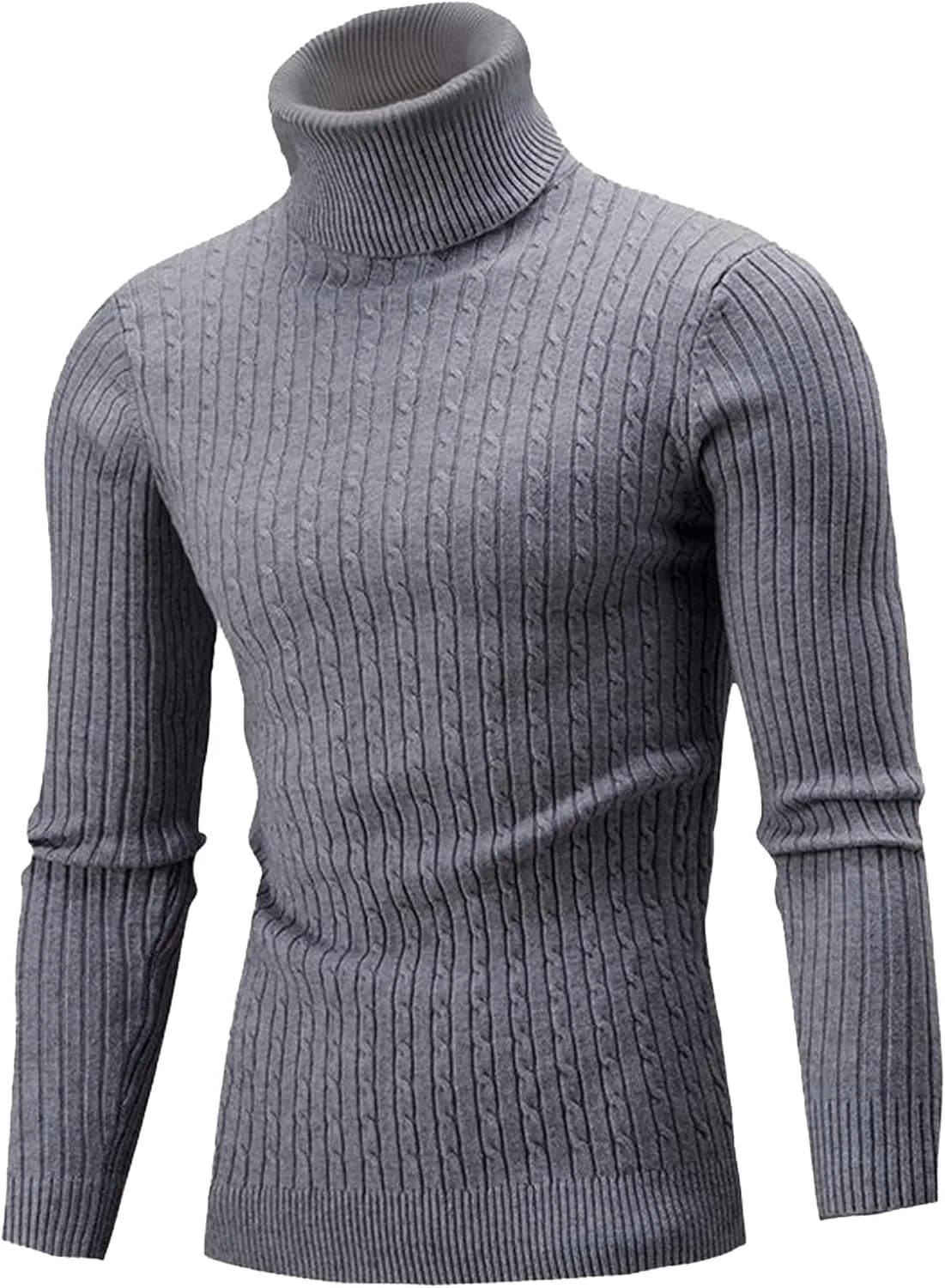 

Мужской свитер с высоким воротником и косой вязкой SWJGLITTR