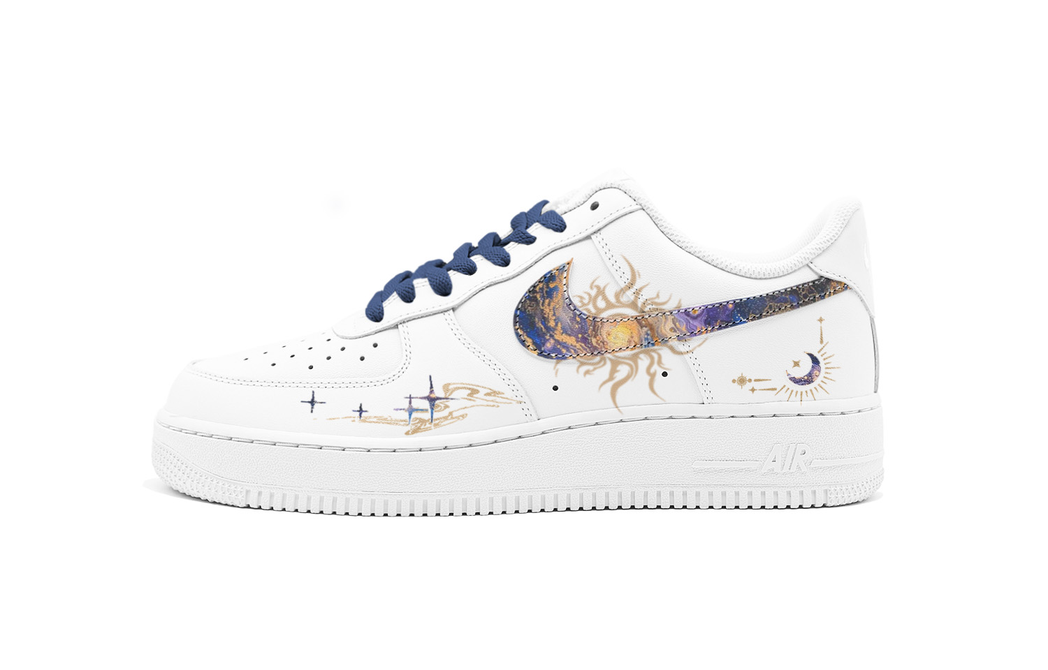 

Nike Кроссовки Air Force 1 Gilded Starry Sky Low top Skateboard Shoes Unisex Blue White Gold