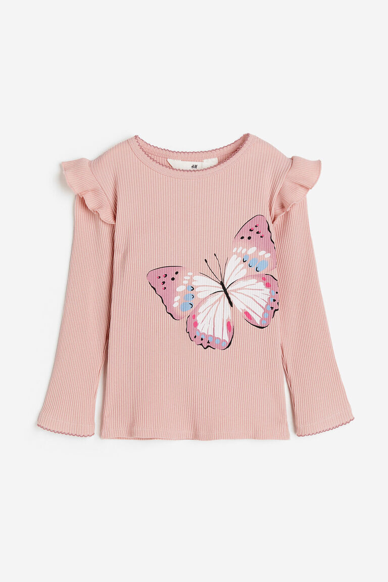

Топ в рубчик с оборкой H&M, розовый