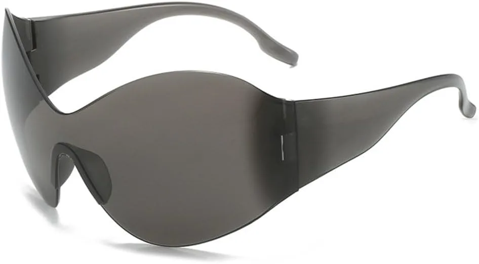 

Солнцезащитные очки без оправы конфетного цвета 2027 года для женщин, модные солнцезащитные очки большого размера для мужчин в стиле хип-хоп MTZJH, Black Gray