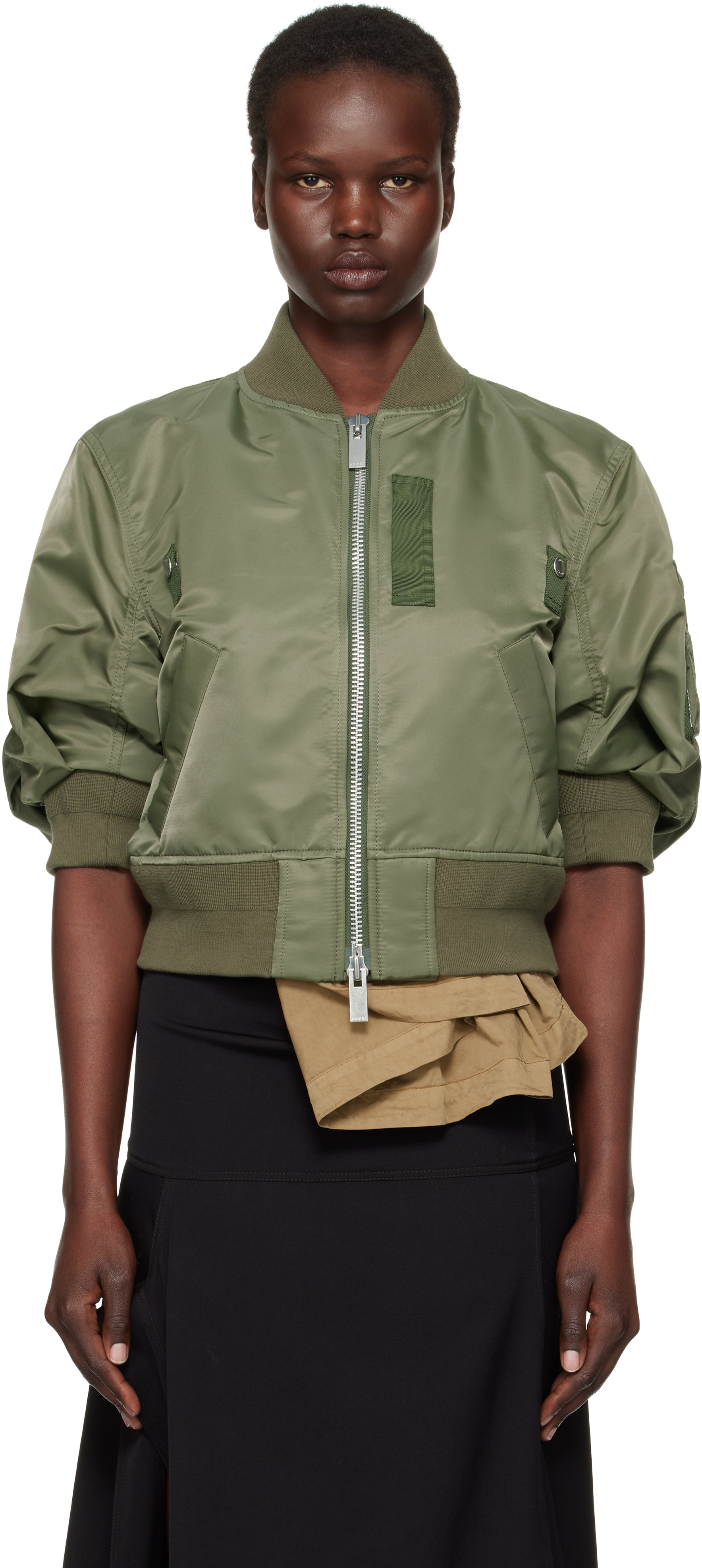 

Куртка-бомбер из нейлонового твила sacai, хаки