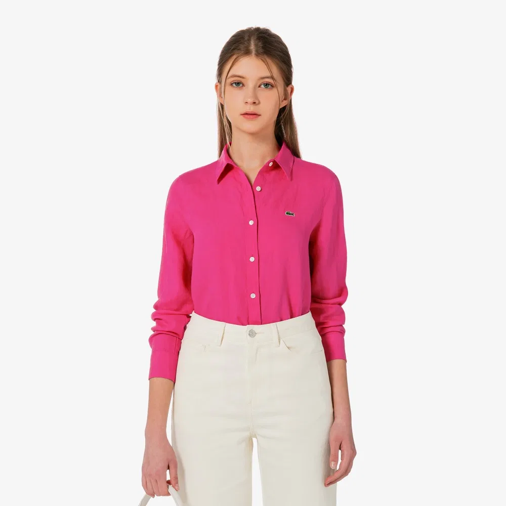 Рубашка Lacoste льняная Regular Fit, розовая