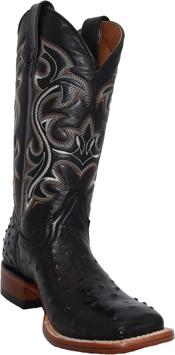 

Мужские западные сапоги Western Shops из натуральной кожи коровы с тиснением под страуса, квадратный носок, ковбойские родео The Western Shops, черный