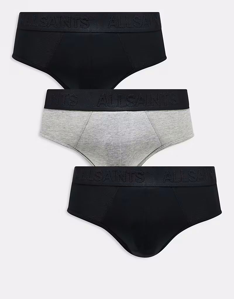 

Упаковка из 3 пар хлопковых трусов AllSaints черного и серого цветов