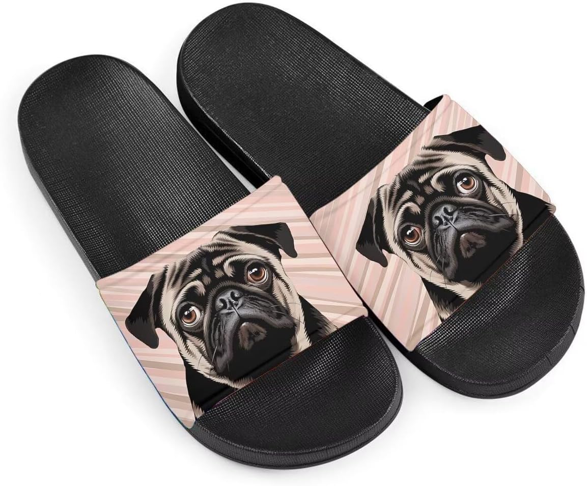 

Женские шлепанцы, Женские сандалии без застежек, Принт с собакой, Удобные и легкие, Летние домашние тапочки, Для пляжа, дома, улицы, отеля и спортзала Getelinseng, Pug Dog Stripe 3d