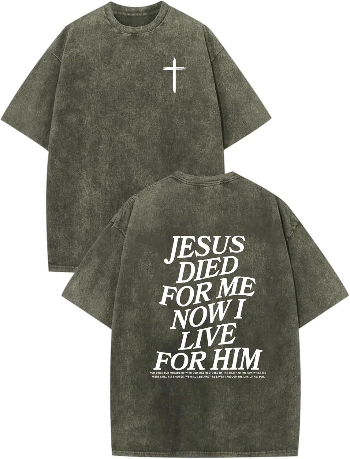 Футболка Christian Acid Wash Jesus Died for Me Now I Live for Him Generic, темно-зеленый