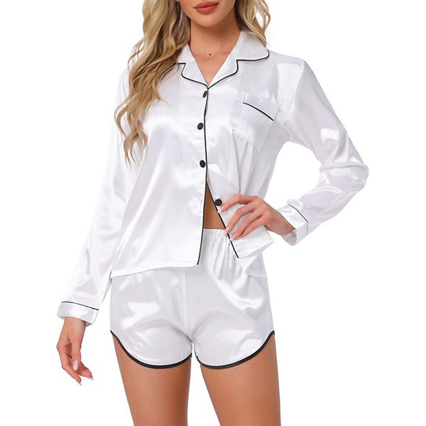 

Женский комплект пижамы из сатина с длинным рукавом и шортами Inspire Chic, White