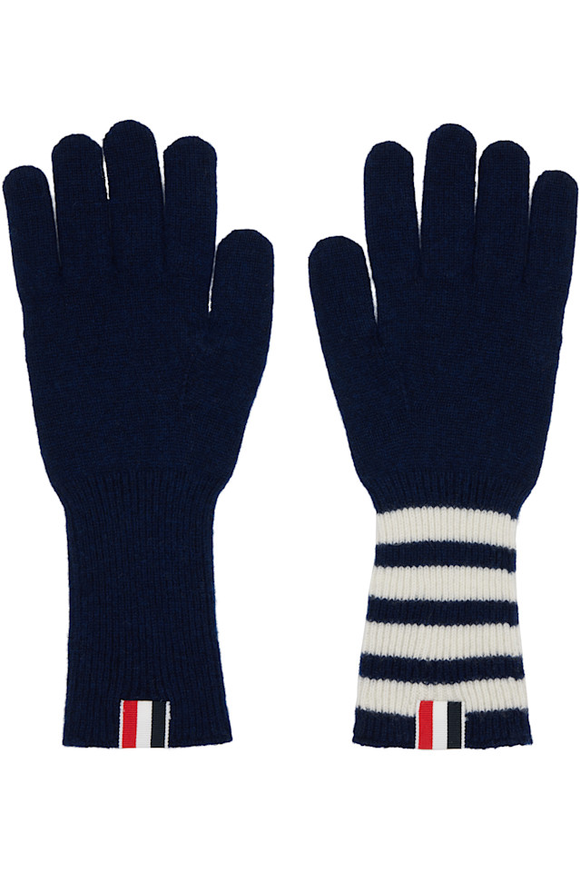 

Кашемировые ребристые перчатки с четырьмя полосами Thom Browne, темно-синий