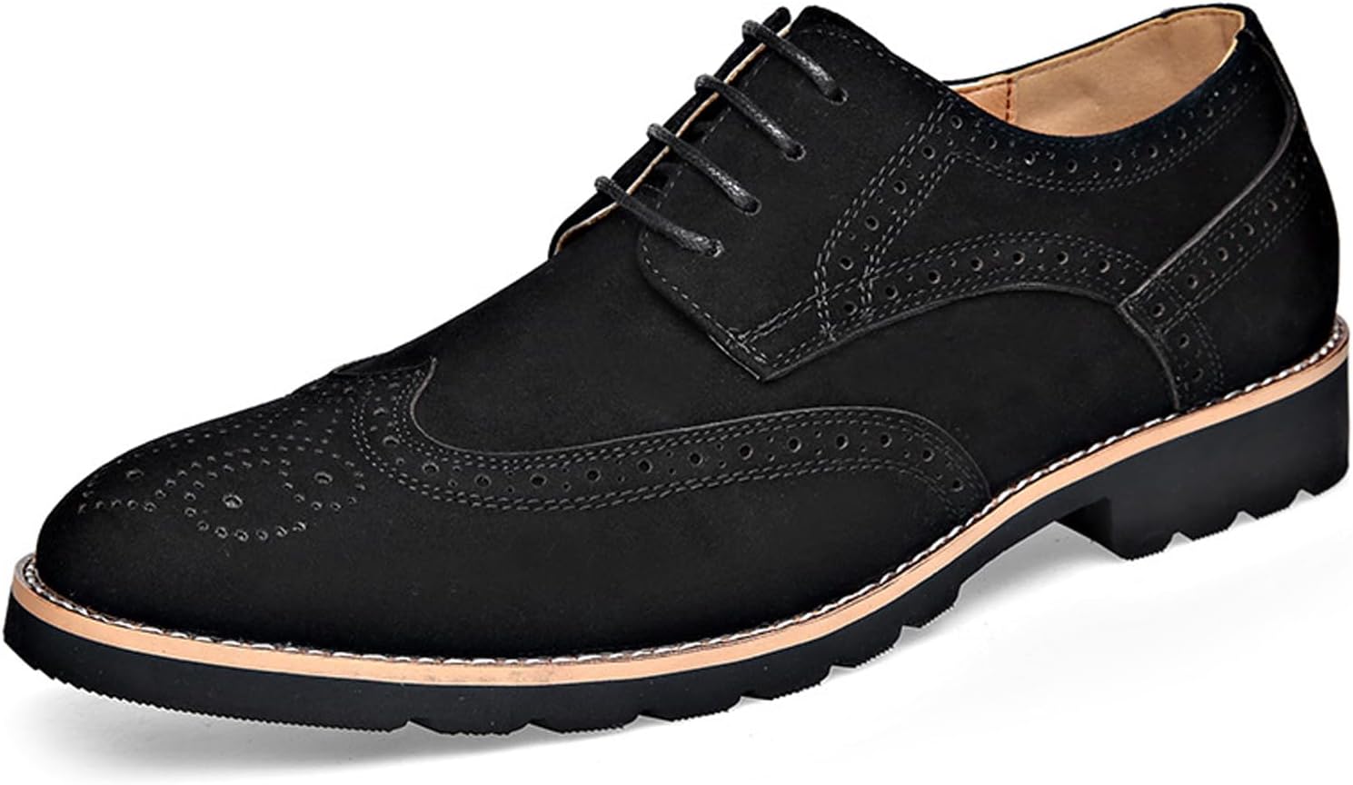 

Мужские винтажные оксфорды из замшевой кожи с крыльями, низкие, на шнуровке, с невысоким каблуком и вырезным брогированием, для повседневного и делового стиля Tznbgge, черный