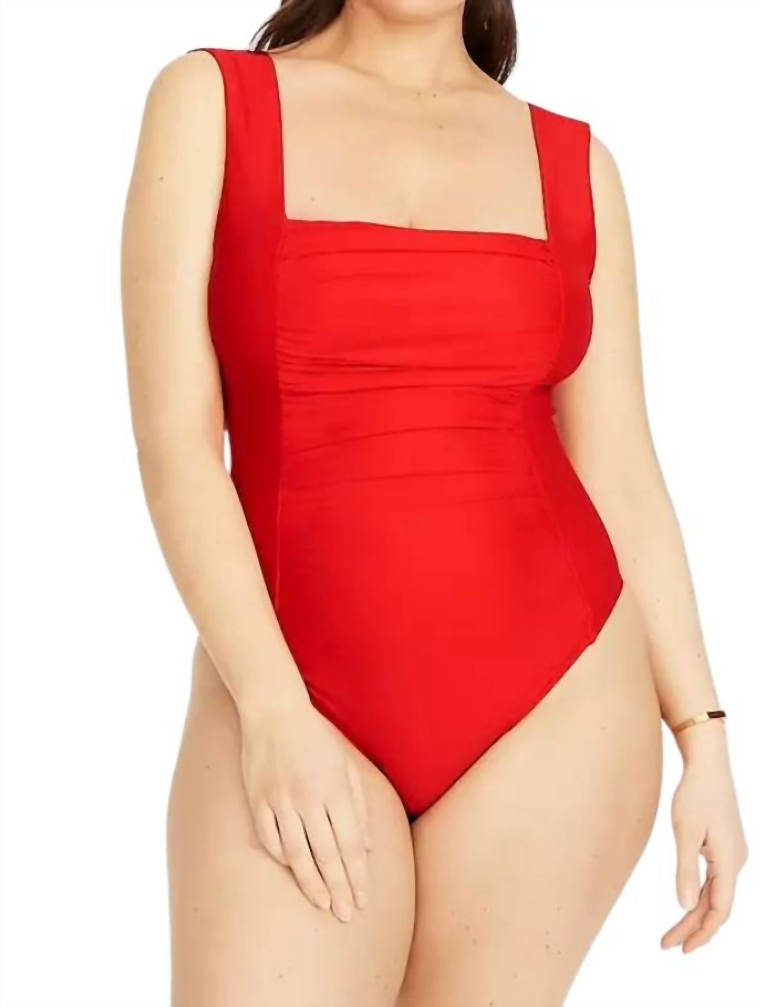 

Слитный купальник с квадратным вырезом и сборками красного цвета J.Crew