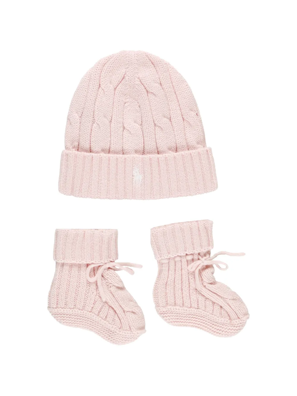 

Комплект: вязаные пинетки и шапочка Polo Ralph Lauren Kids, розовый