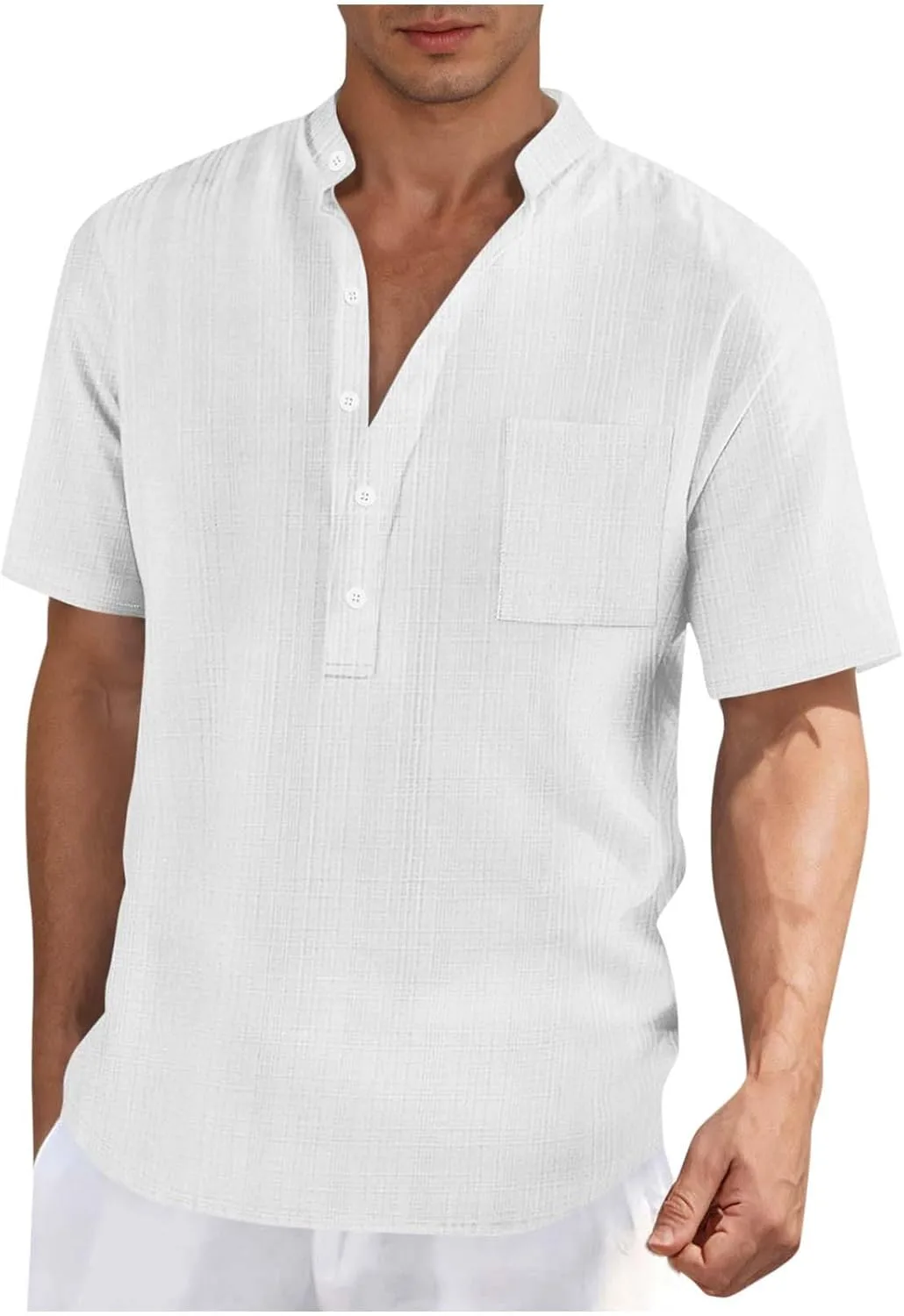 

Мужская футболка хенли с коротким рукавом, летняя, дышащая