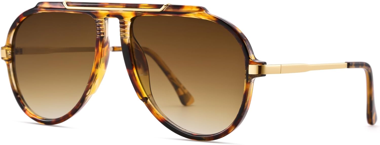 

Солнцезащитные очки-авиаторы Pro Acme увеличенного размера для женщин и мужчин, в стиле ретро 70-х годов, с верхней перекладиной, предотвращающей спутывание линз, Brown Gradient Lens / Leopard Frame